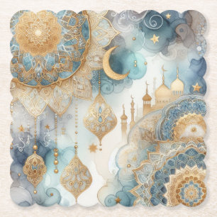 Posavasos De Papel Serenidad de la mezquita iluminada por luna para E
