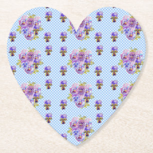 Posavasos De Papel Shabby Pansy Floral Blue Gingham Beasters
