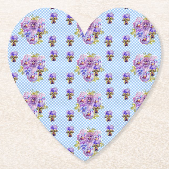 Posavasos De Papel Shabby Pansy Floral Blue Gingham Beasters (Anverso)