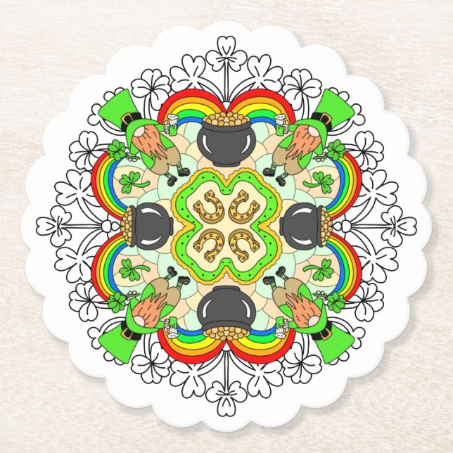 Posavasos De Papel Shamrock, Leprechauns Día de San Patricio (Anverso)