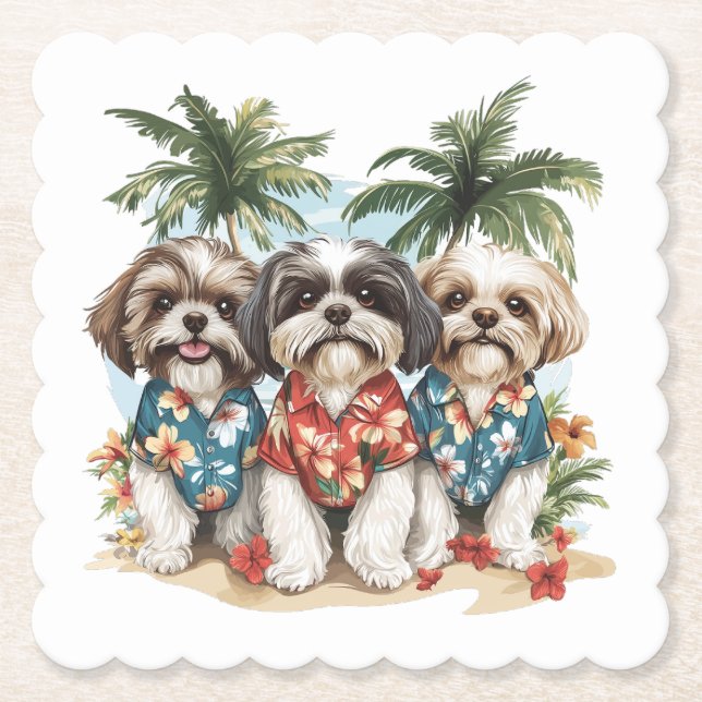 Posavasos De Papel Shih Tzu Dogs con Camisetas hawaianos (Anverso)