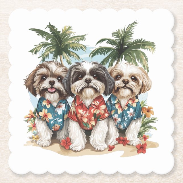 Posavasos De Papel Shih Tzu Dogs con Camisetas hawaianos (Anverso)