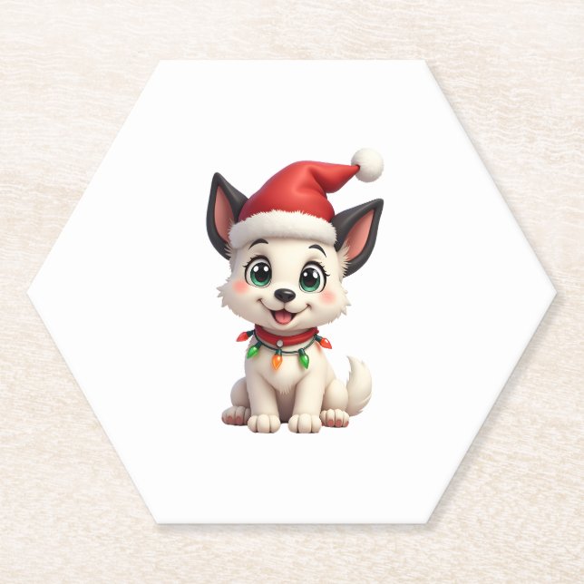 Posavasos De Papel Shih Tzu Santa Christmas Tree Lights Xmas Dog Love (Anverso)