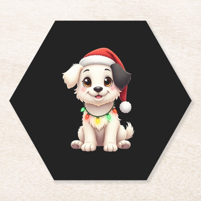 Posavasos De Papel Shih Tzu Santa Christmas Tree Lights Xmas Dog Love (Anverso)