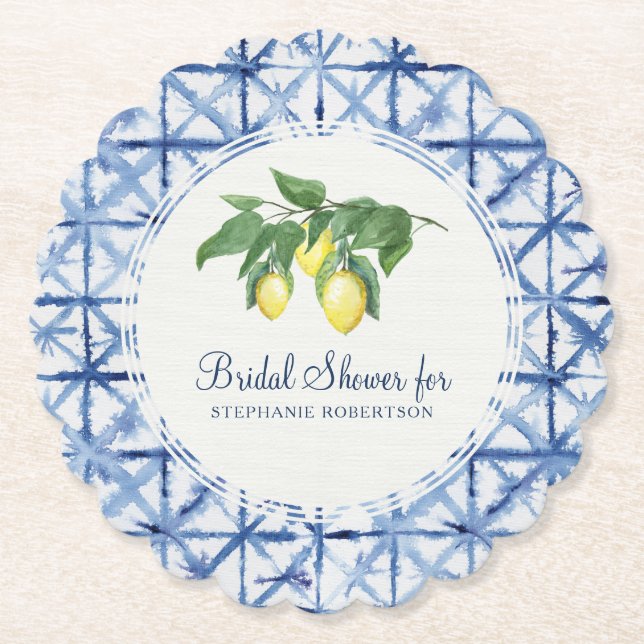 Posavasos De Papel Shower Shibori Indigo Pattern w Lemon Leaf (Anverso)