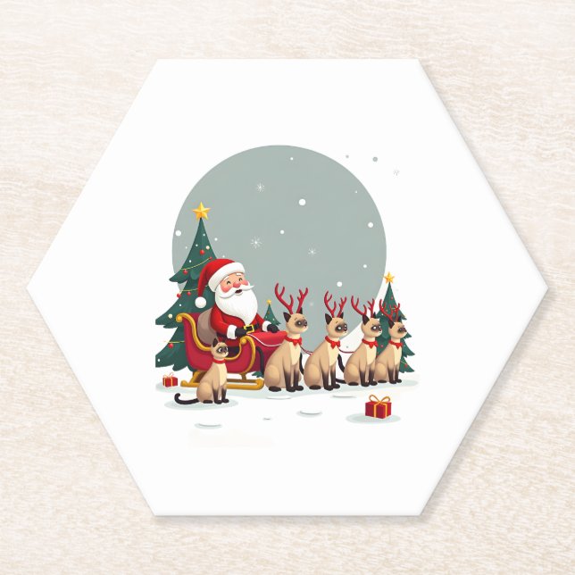 Posavasos De Papel Siamese Reindeer Christmas Siamese Cat Lover Gifts (Anverso)