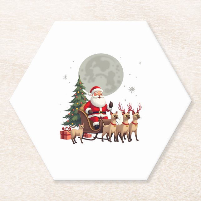 Posavasos De Papel Siamese Reindeer Christmas Siamese Cat Lover Gifts (Anverso)
