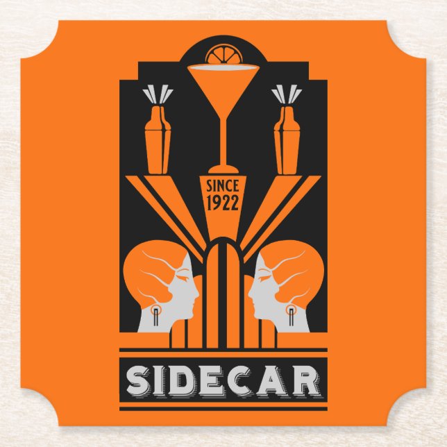 Posavasos De Papel Sidecar Cocktail Art Deco (Anverso)