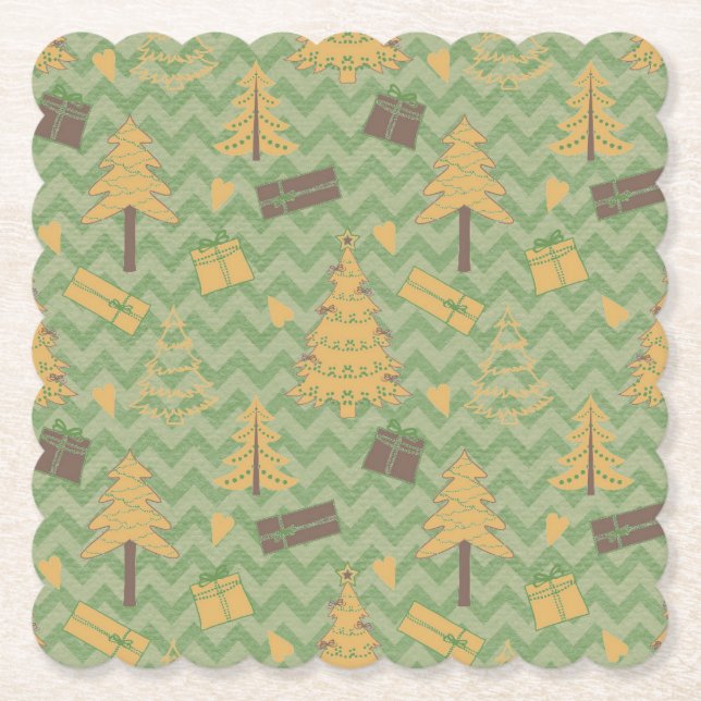 Posavasos De Papel Silhouettes de árbol de vacaciones y regalo (Anverso)