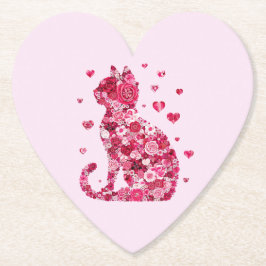 Posavasos De Papel Silueta de gato floral ArtFaux tela envuelta