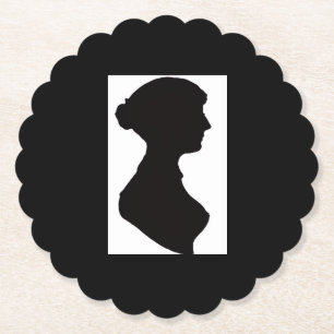 Posavasos De Papel Silueta de Jane Austen sobre negro