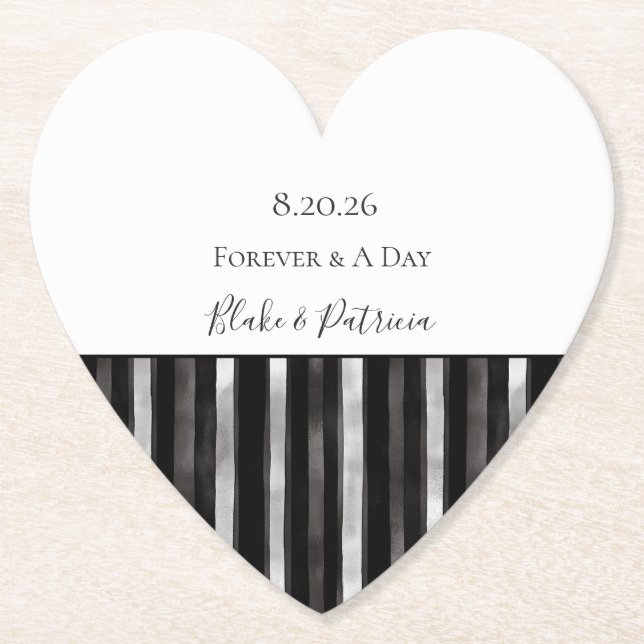 Posavasos De Papel Silver Black Stripes Wedding (Anverso)
