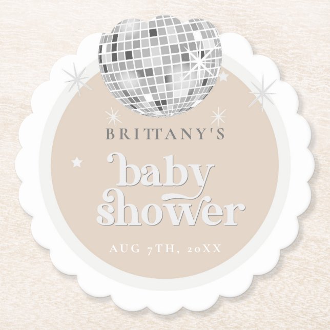 Posavasos De Papel Silver Retro Disco Groovy Baby Shower (Anverso)