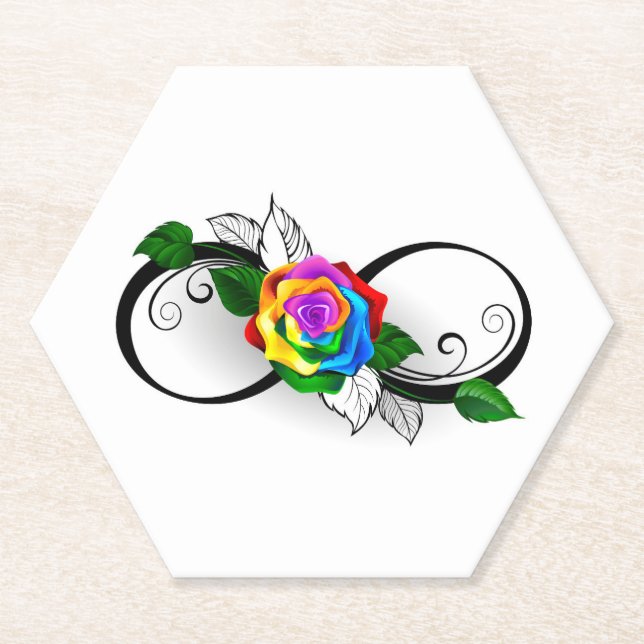Posavasos De Papel Símbolo de infinito con rosa arcoíris (Anverso)