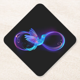 Posavasos De Papel Símbolo de infinito neón con colibrí brillante