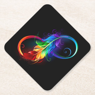 Posavasos De Papel Símbolo infinito con pluma arco iris