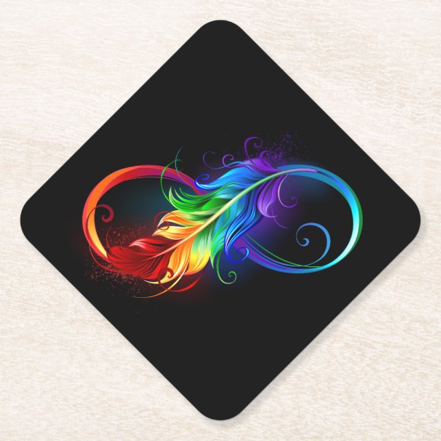 Posavasos De Papel Símbolo infinito con pluma arco iris (Anverso)