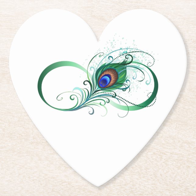 Posavasos De Papel Símbolo infinito con pluma de pavo real (Anverso)