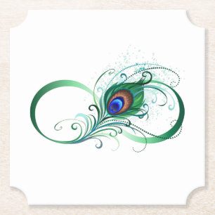 Posavasos De Papel Símbolo infinito con pluma de pavo real