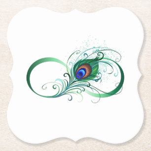 Posavasos De Papel Símbolo infinito con pluma de pavo real