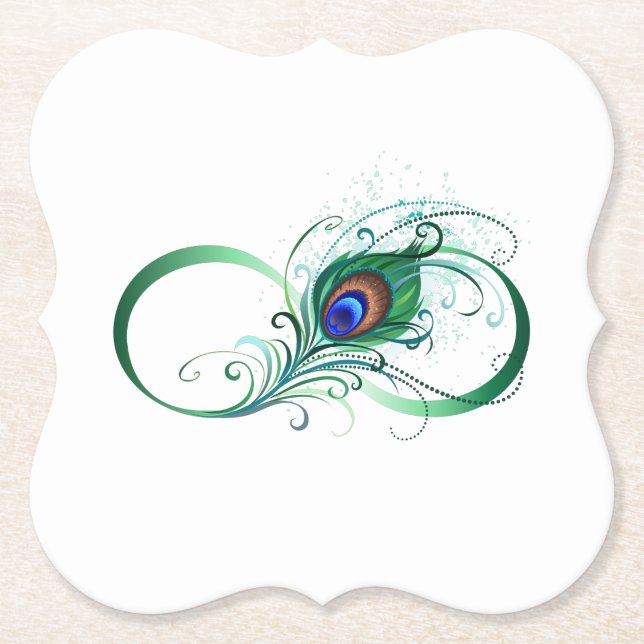 Posavasos De Papel Símbolo infinito con pluma de pavo real (Anverso)