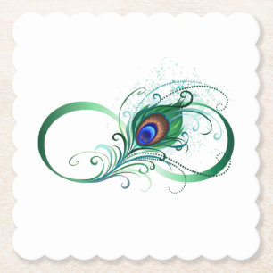 Posavasos De Papel Símbolo infinito con pluma de pavo real