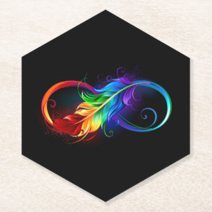 Posavasos De Papel Símbolo infinito con plumas arcoiris
