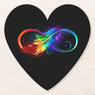 Posavasos De Papel Símbolo infinito con plumas arcoiris