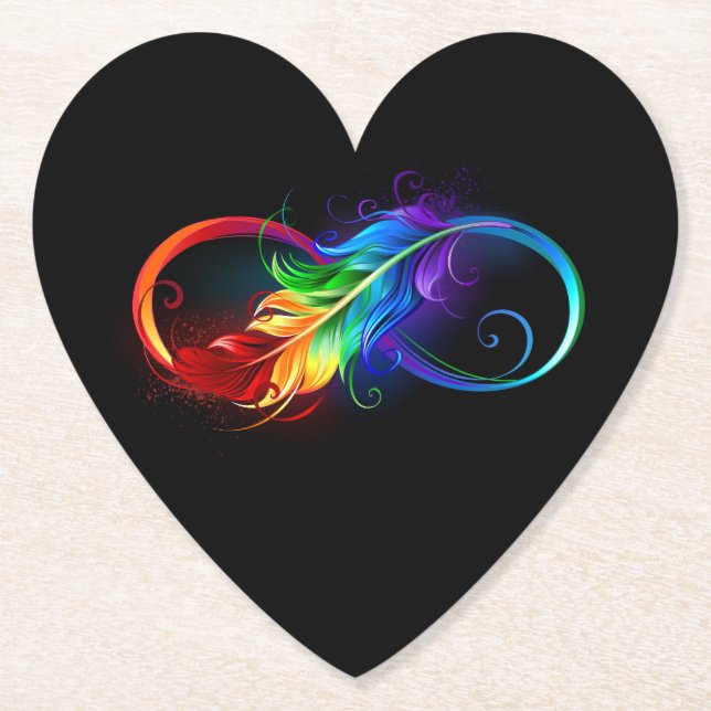 Posavasos De Papel Símbolo infinito con plumas arcoiris (Anverso)
