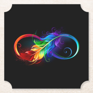Posavasos De Papel Símbolo infinito con plumas arcoiris