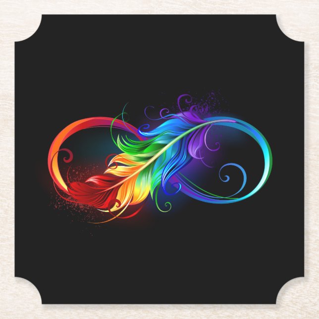 Posavasos De Papel Símbolo infinito con plumas arcoiris (Anverso)