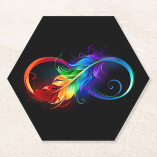 Posavasos De Papel Símbolo infinito con plumas arcoiris