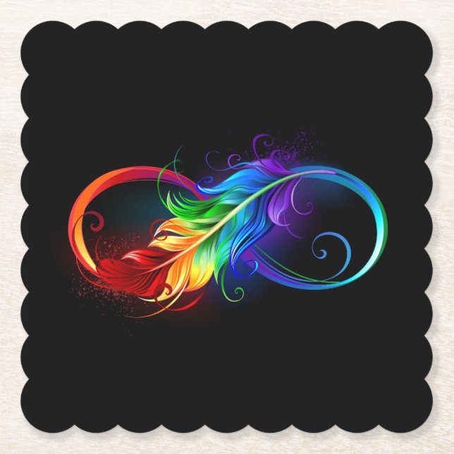 Posavasos De Papel Símbolo infinito con plumas arcoiris (Anverso)