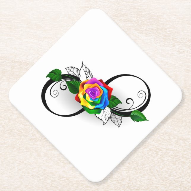Posavasos De Papel Símbolo infinito con Rosa arcoiris (Anverso)