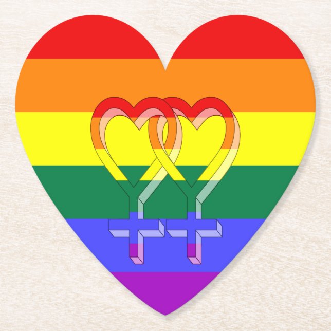 Posavasos De Papel Símbolos del Orgullo Femenino Bandera Arcoiris (Anverso)