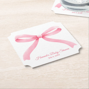 Posavasos De Papel Simple Bow Rosa Girly Baby Shower