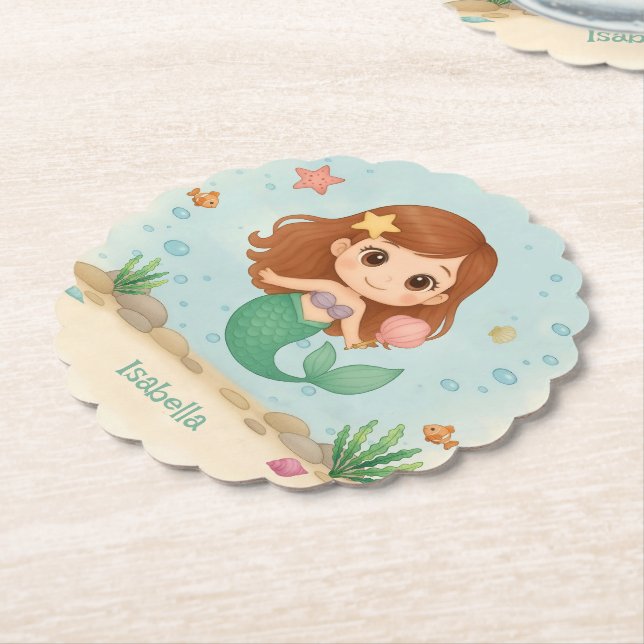 Posavasos De Papel Simple cute little mermaid (En perspectiva)