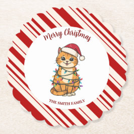 Posavasos De Papel Simple moderno feliz navidad gatito CatMAS patrón