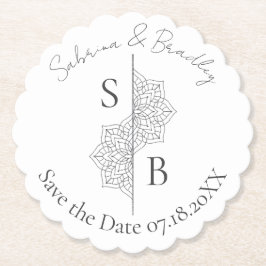 Posavasos De Papel Simple y moderno Boho Monograma Mandala Boda