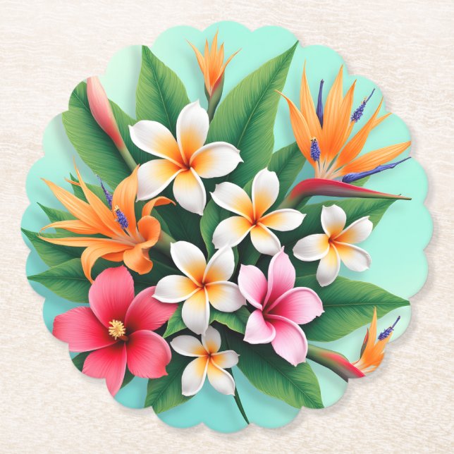 Posavasos De Papel Sinfonía floral tropical radiante (Anverso)