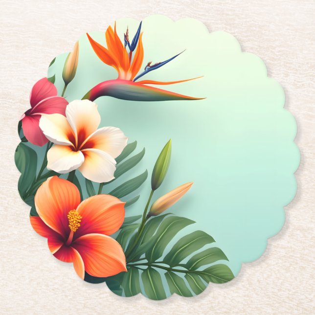 Posavasos De Papel Sinfonía floral tropical radiante (Anverso)