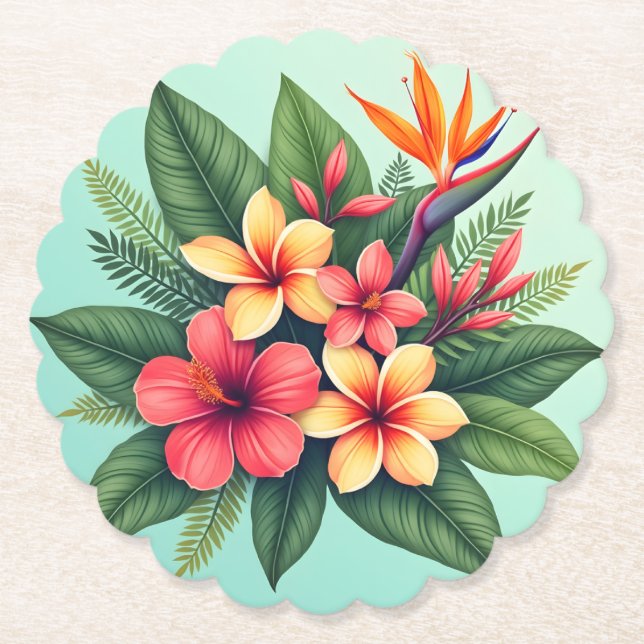 Posavasos De Papel Sinfonía floral tropical radiante (Anverso)
