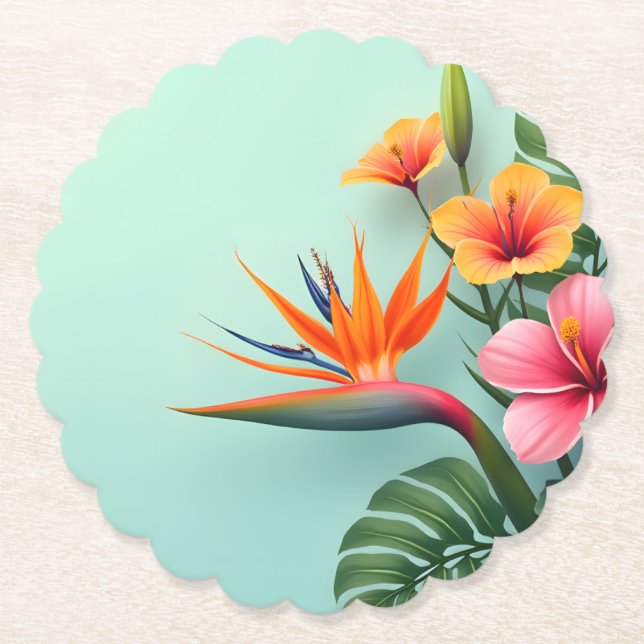 Posavasos De Papel Sinfonía floral tropical radiante (Anverso)