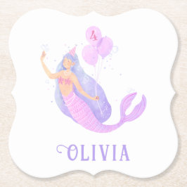 Posavasos De Papel Sirena bajo el mar Chica de cumpleaños edad rosada