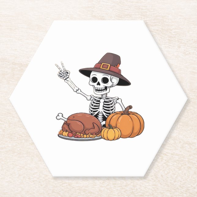 Posavasos De Papel Skeleton de Acción de Gracias Skeleton Gracioso Ro (Anverso)