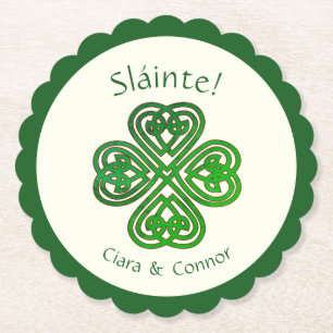 Posavasos De Papel Sláinte Green Celtic Irlandés Shamrock Name