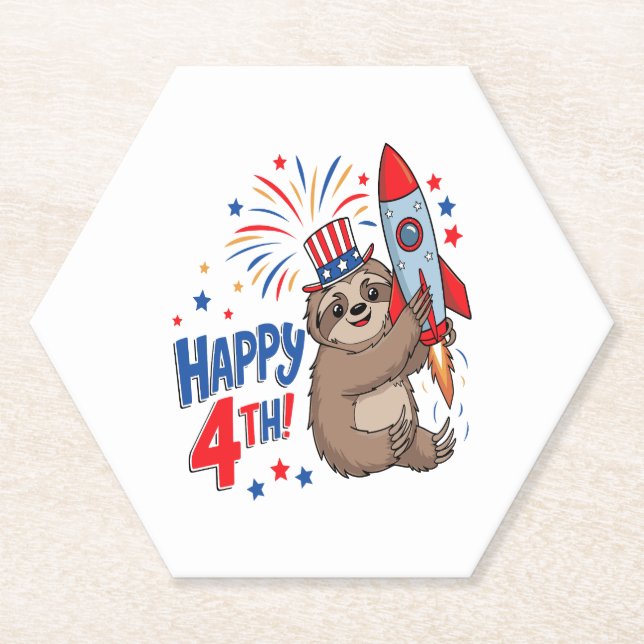 Posavasos De Papel Sloth Happy 4Rocket Fireworks Estados Unidos (Anverso)