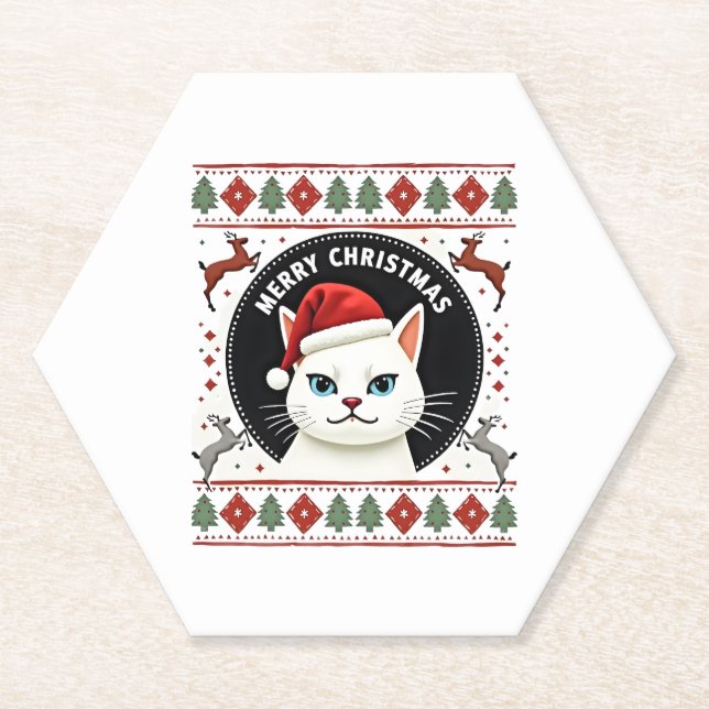 Posavasos De Papel Smudge Cat Ugly Christmas Sweater  (3) (Anverso)