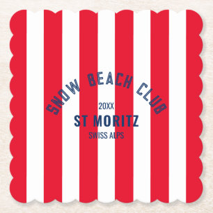 Posavasos De Papel Snow Beach Club Red Cabana Stripe Destination