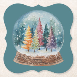 Posavasos De Papel Snow Globe Colorful Christmas Tree Forest